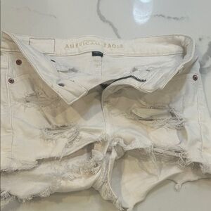 American Eagle Outfitters White Distressed Jean Shorts